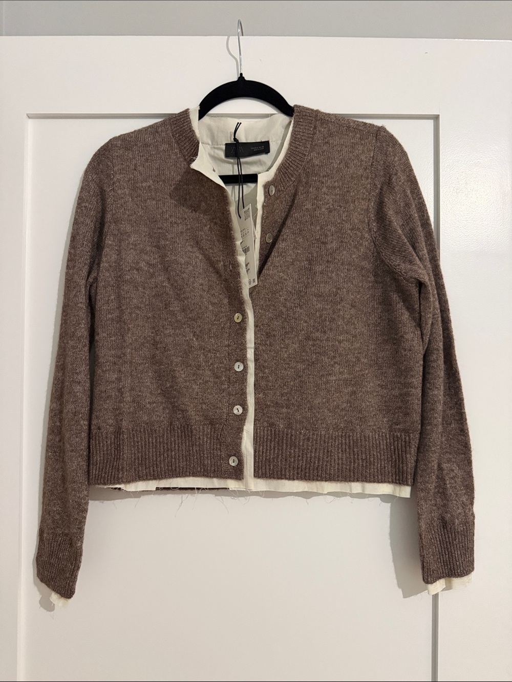 NWT Zara Women's Brown Button-Front Crewneck Cardigan Sweater